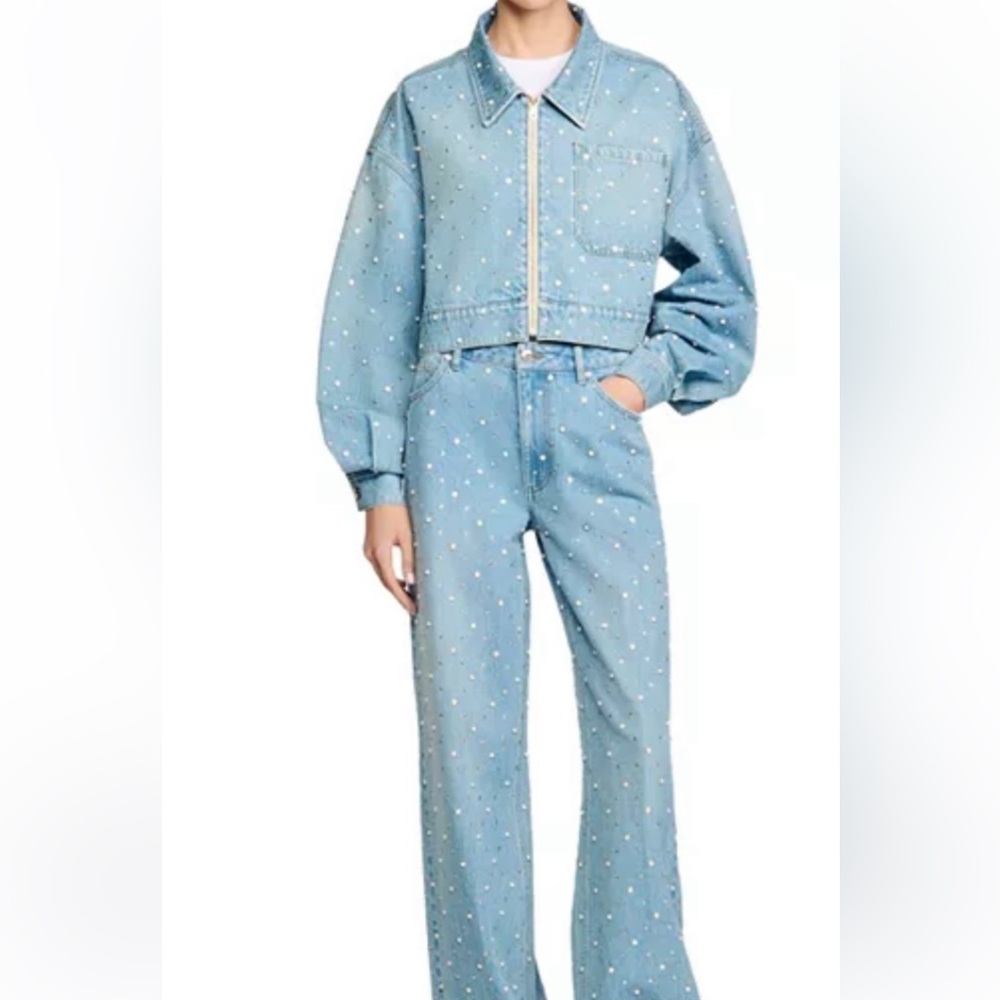 Sandro trucker rhinestone & pearl jean jacket
